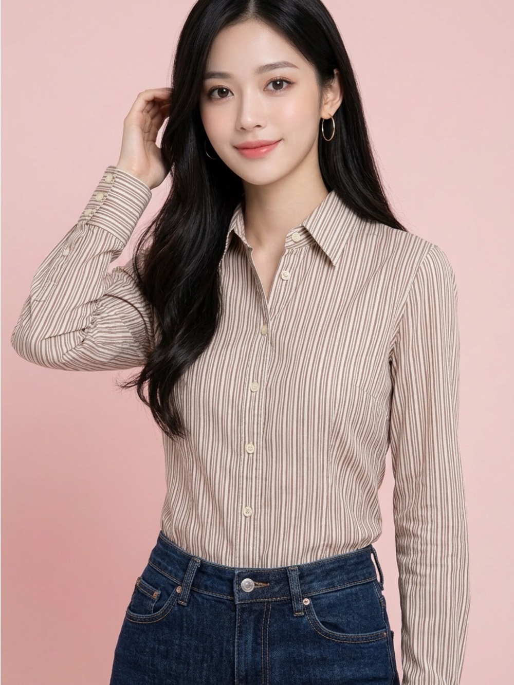 Theory Preppy Office Striped Long Sleeve Button-Down Shirt Fitted Blouse- S
